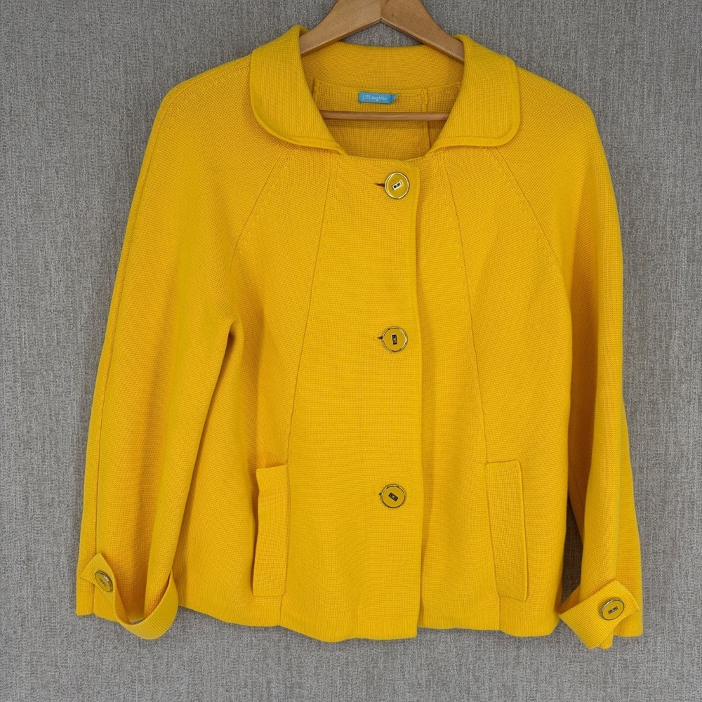 J Mclaughlin Cardigan Sweater Womens L Yellow‎ Button Heavy Knit Quiet Luxury